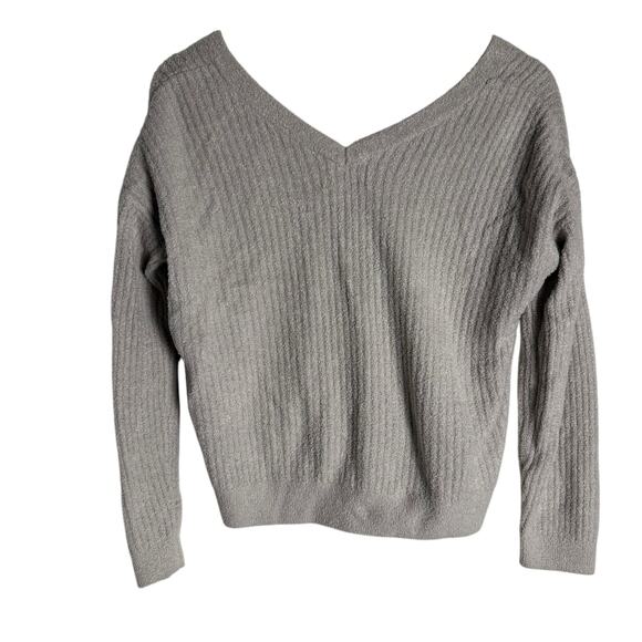 Barefoot Dreams CozyChic Lite V-Neck Light Gray Button Front Cardigan Sweater S - Picture 3 of 6